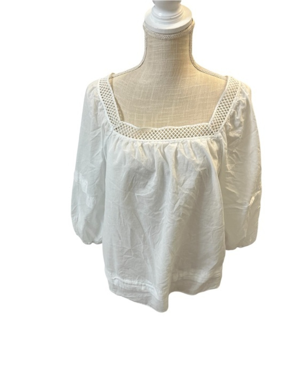 Muse White Square-Neck Crochet Peasant Blouse